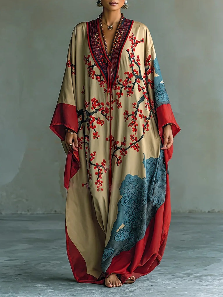 Women's Maxi Dress with Plum Blossom Print
