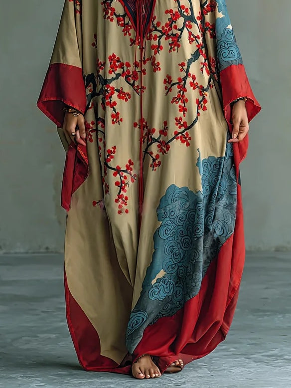 Women's Maxi Dress with Plum Blossom Print