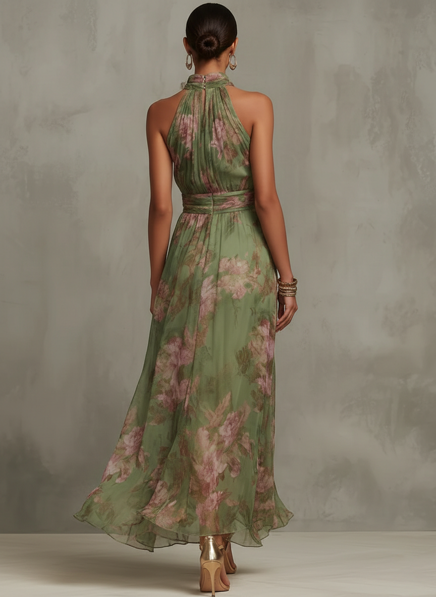 Women’s Floral Halter Flowing Maxi Dress
