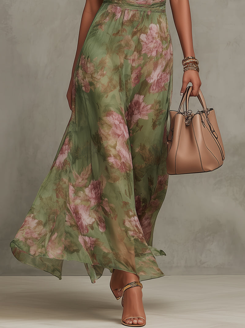 Women’s Floral Halter Flowing Maxi Dress
