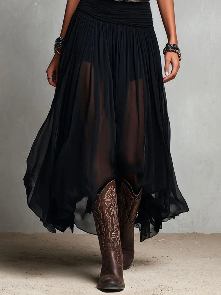 Robe maxi noire sans manches pour femme avec jupe en tulle