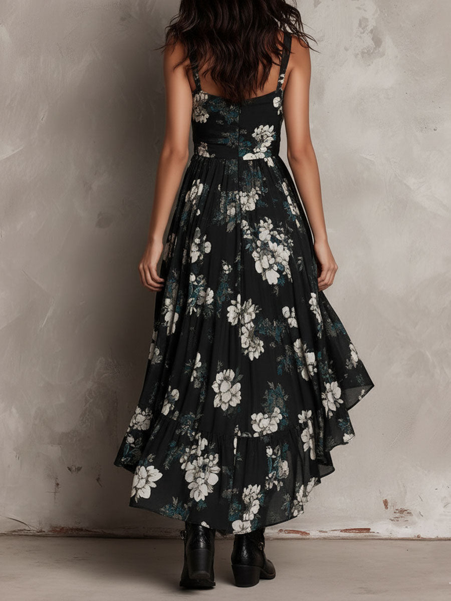 Robe maxi bohème fleurie pour femme, coupe asymétrique