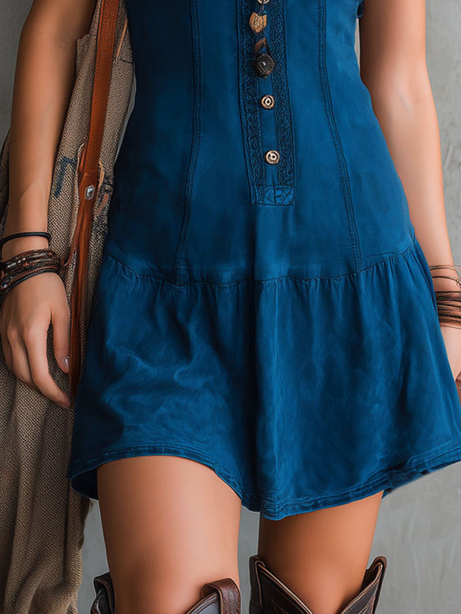 Robe mini pour femme sans manches avec boutons sur le devant