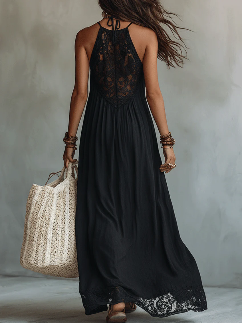 Robe longue pour femme avec détails en dentelle et silhouette fluide