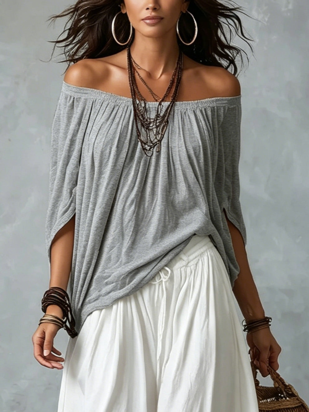 Women’s Boho Top & Harem Wide-Leg Pants Set