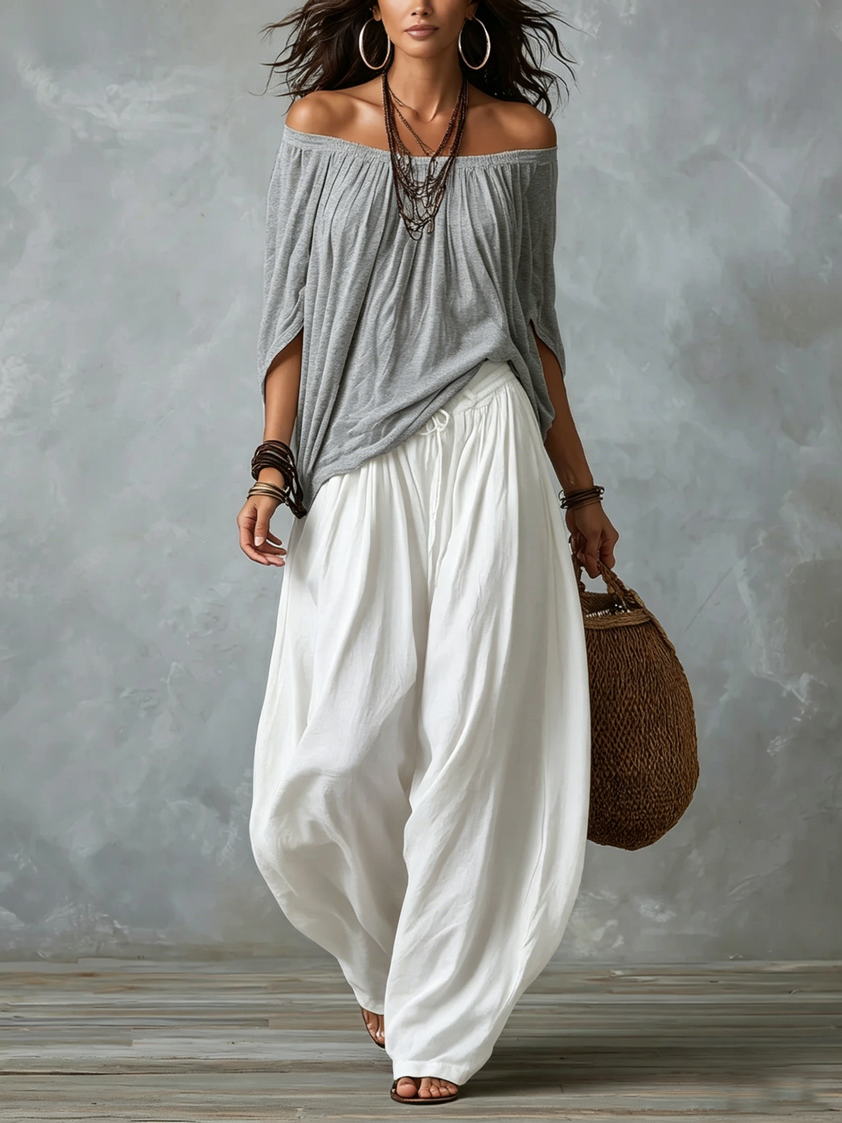Women’s Boho Top & Harem Wide-Leg Pants Set