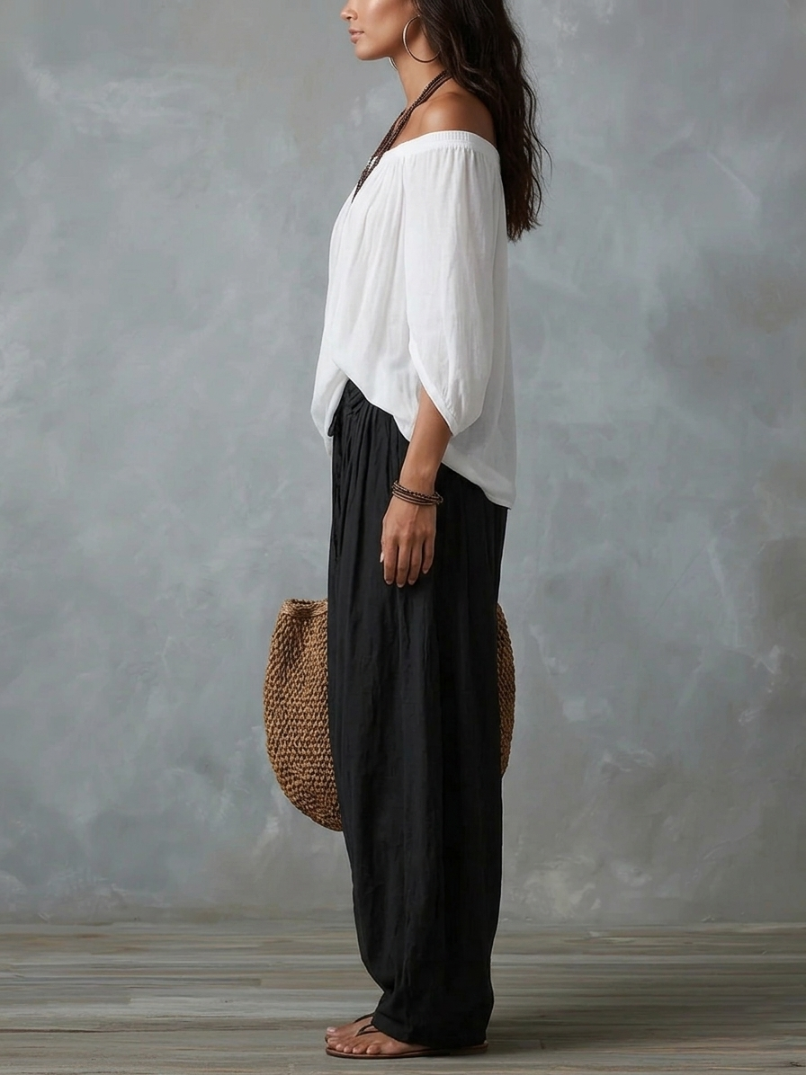 Women’s Boho Top & Harem Wide-Leg Pants Set