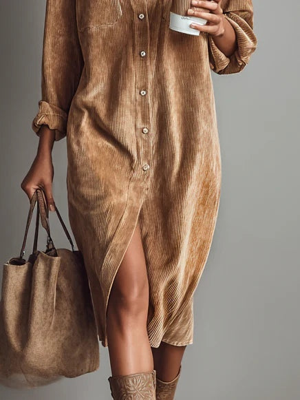 Women's Corduroy Midi Dress with Pockets