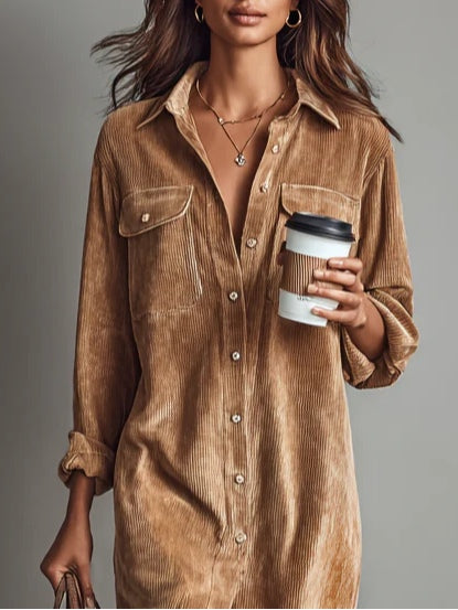 Women's Corduroy Midi Dress with Pockets