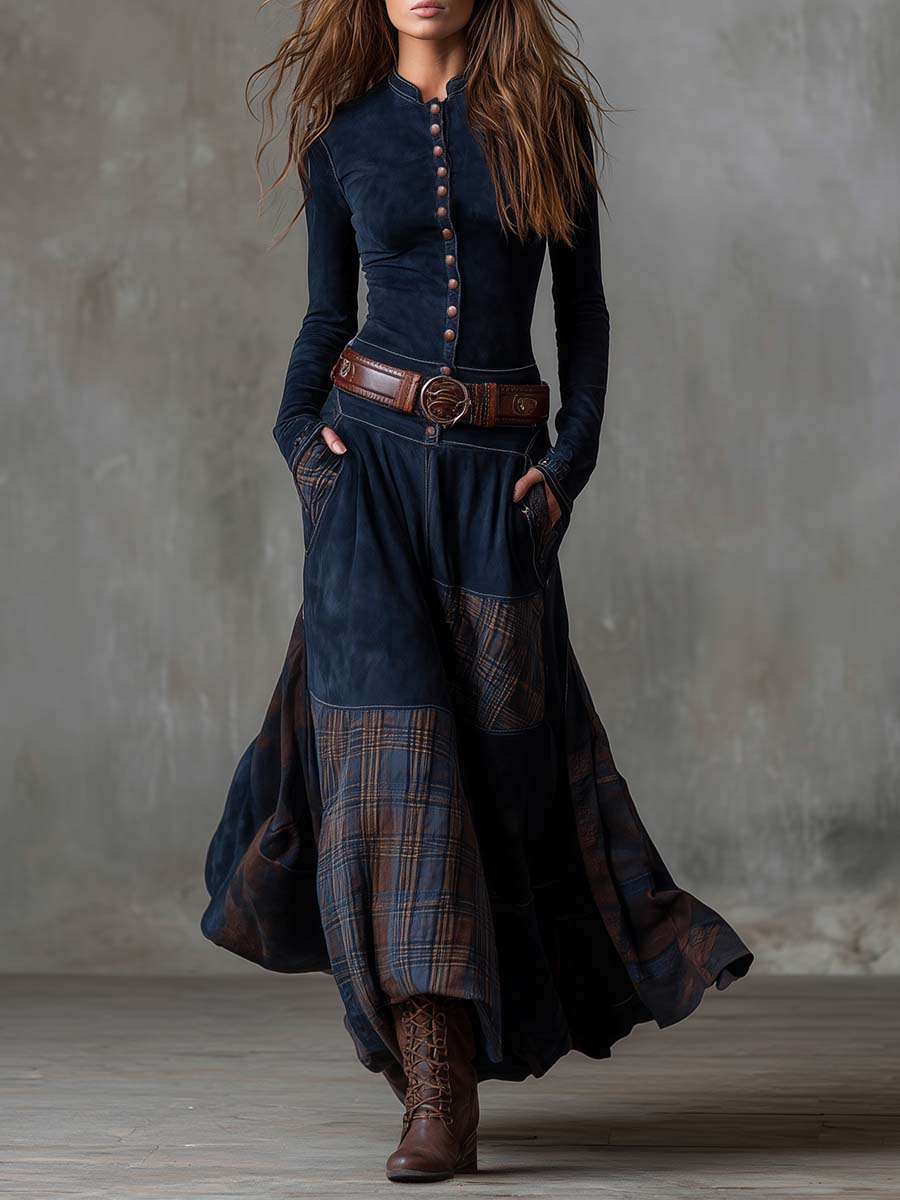 Women's Vintage Long Sleeve Maxi Dress