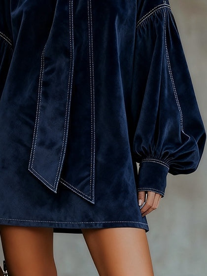 Women's Velvet Mini Dress with Neck Tie