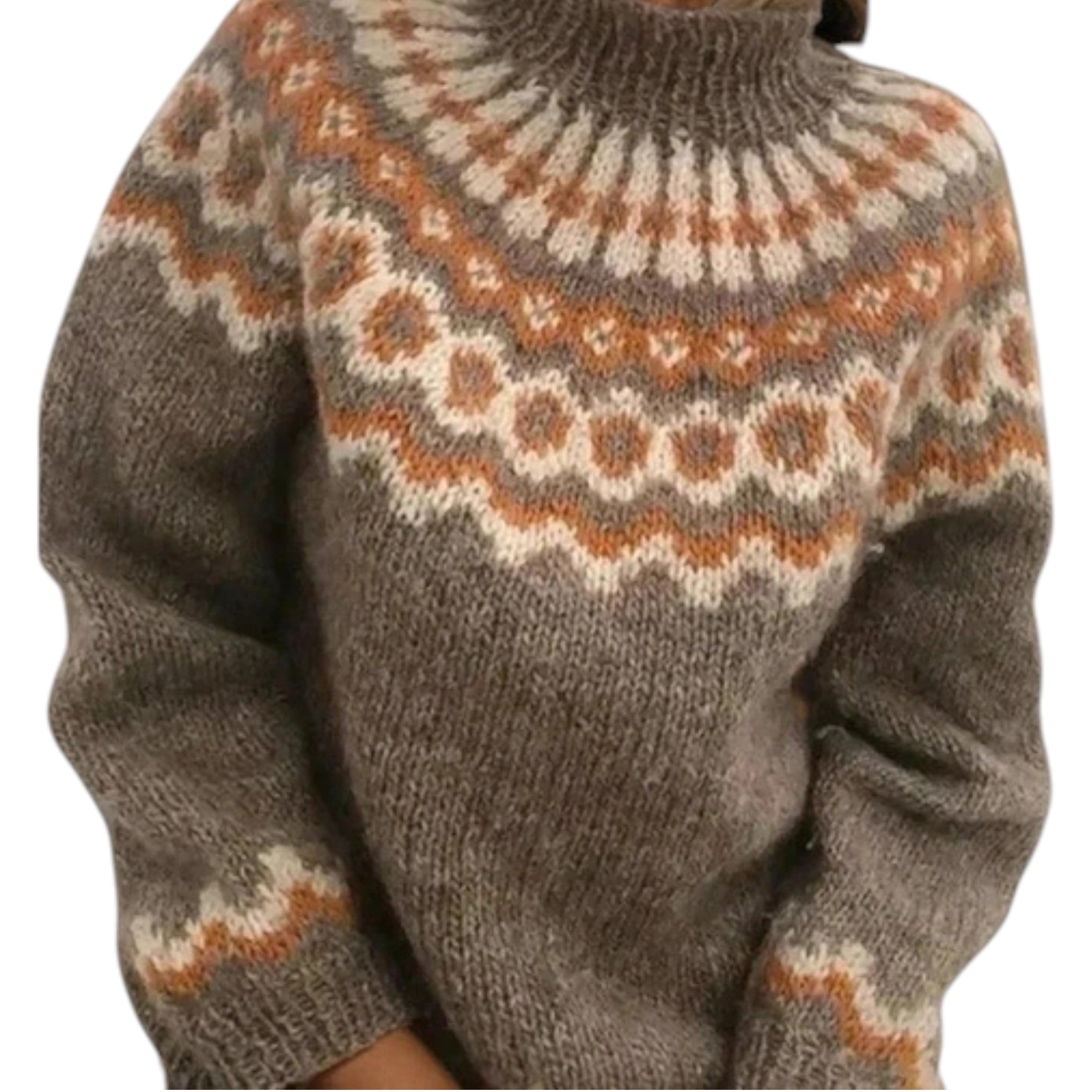 Maglione a collo alto Fair Isle nordico da donna