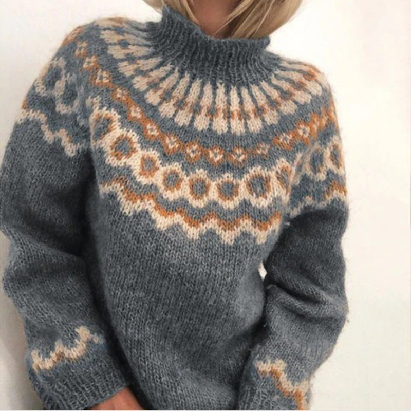 Maglione a collo alto Fair Isle nordico da donna