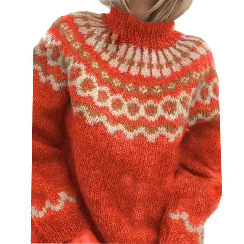 Maglione a collo alto Fair Isle nordico da donna