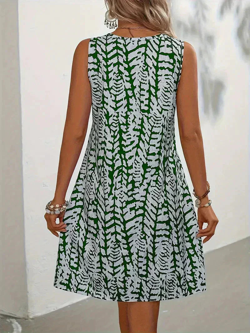 Vestido mini sin mangas para mujer con estampado de hojas y capas