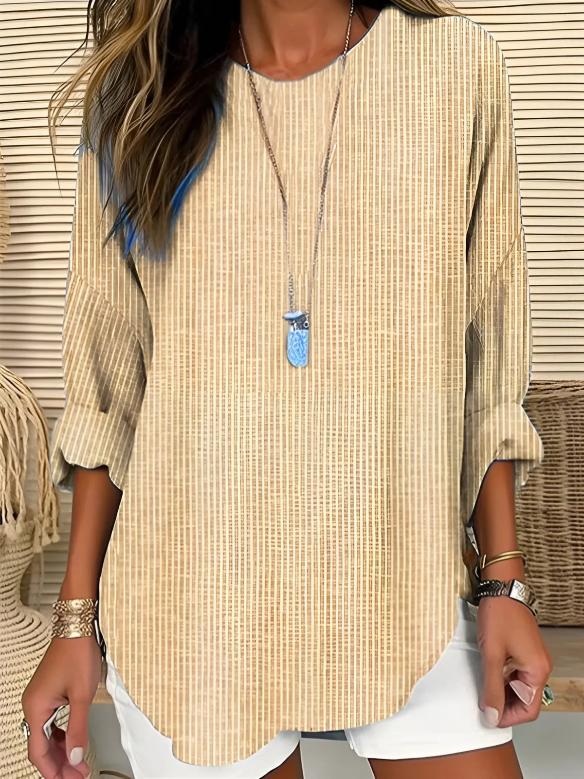 Blouse décontractée à manches longues rayée pour femme