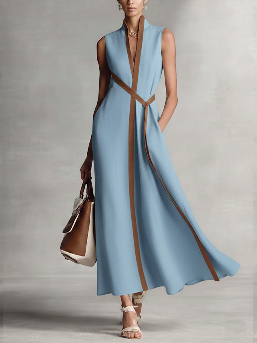 Women's Mandarin Sleeveless Collar Maxi Dress