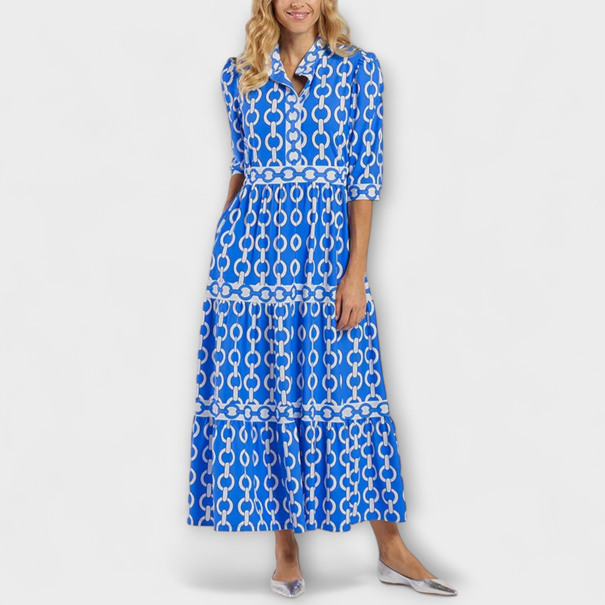 Women's Geometric Print Tiered Midi Dress