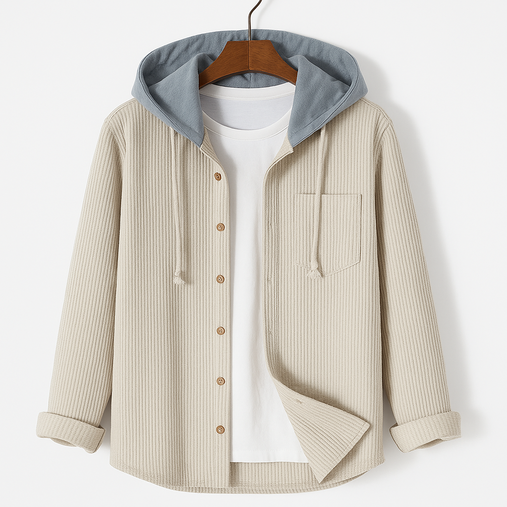 Veste à capuche boutonnée en velours côtelé pour femme