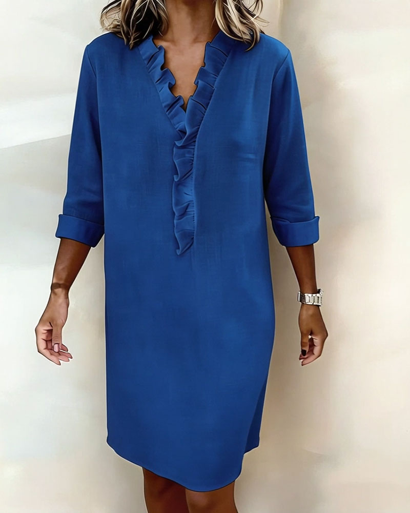 Women's V-Neck Midi Dress with Ruffles