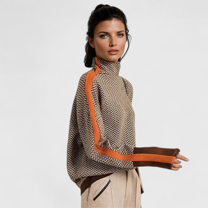 Women's Striped Sweater with High Collar