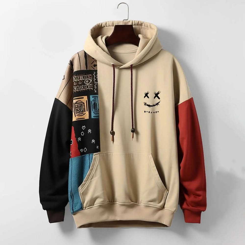 Men's Color Block Graphic Hoodie with Drawstring Hood