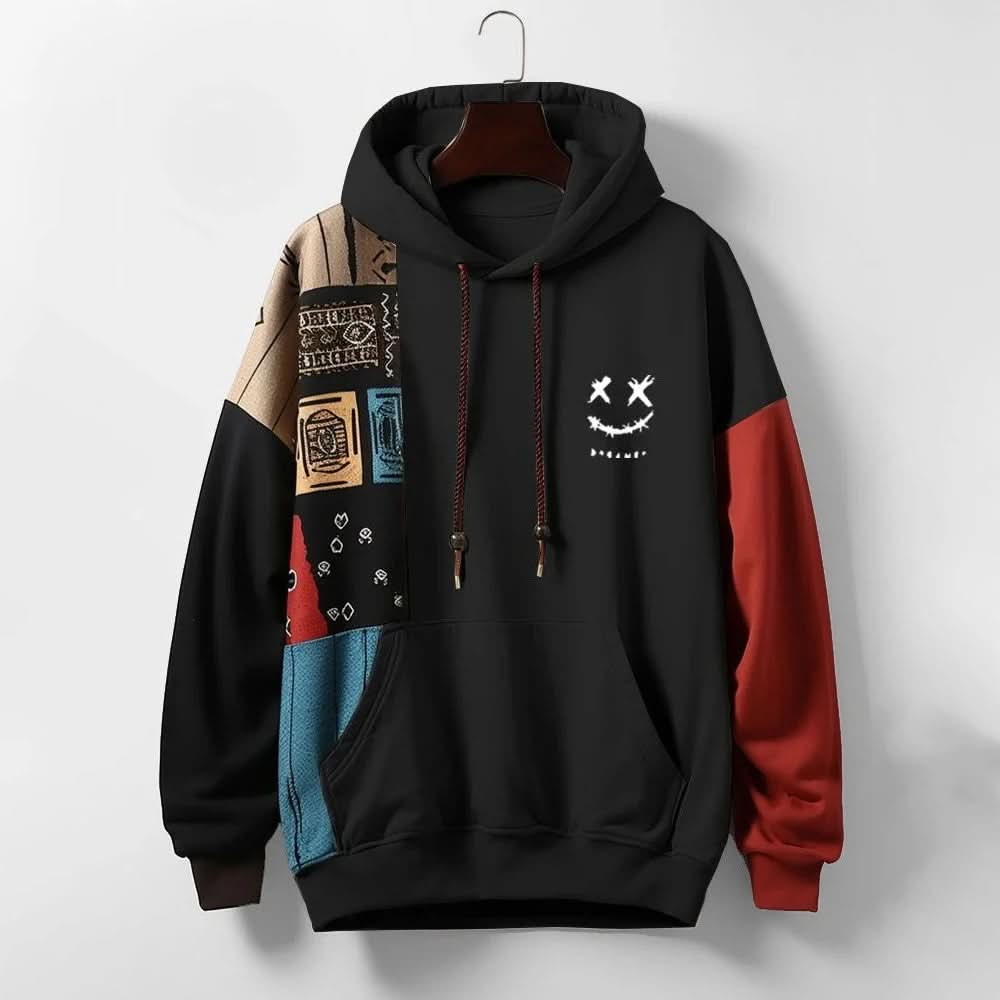 Men's Color Block Graphic Hoodie with Drawstring Hood
