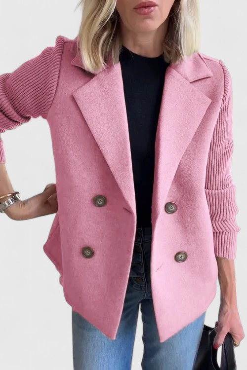 Women's Double-Breasted Blazer with Contrast Sleeves