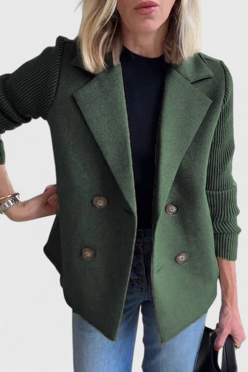 Women's Double-Breasted Blazer with Contrast Sleeves