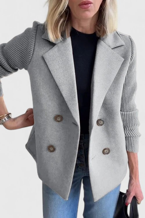 Women's Double-Breasted Blazer with Contrast Sleeves