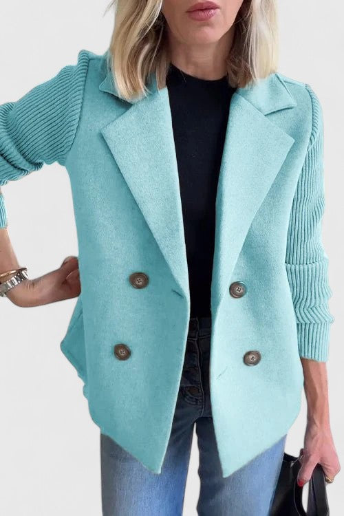 Women's Double-Breasted Blazer with Contrast Sleeves