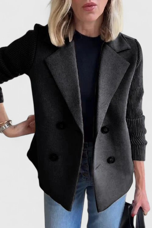 Women's Double-Breasted Blazer with Contrast Sleeves