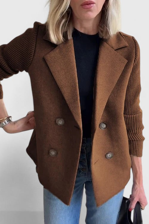 Women's Double-Breasted Blazer with Contrast Sleeves