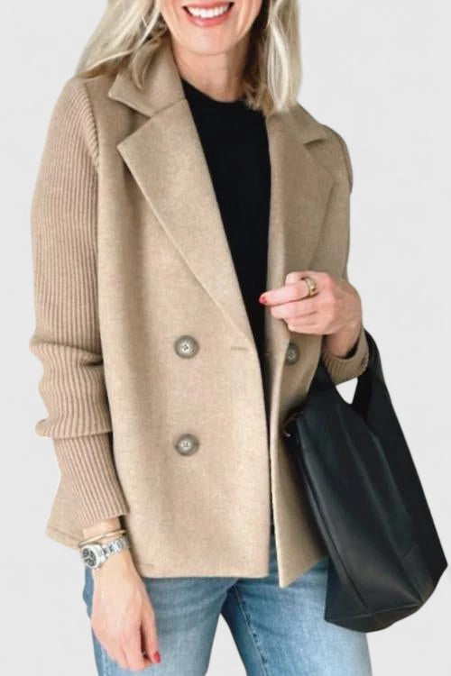 Women's Double-Breasted Blazer with Contrast Sleeves