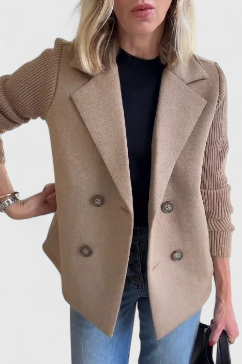 Women's Double-Breasted Blazer with Contrast Sleeves