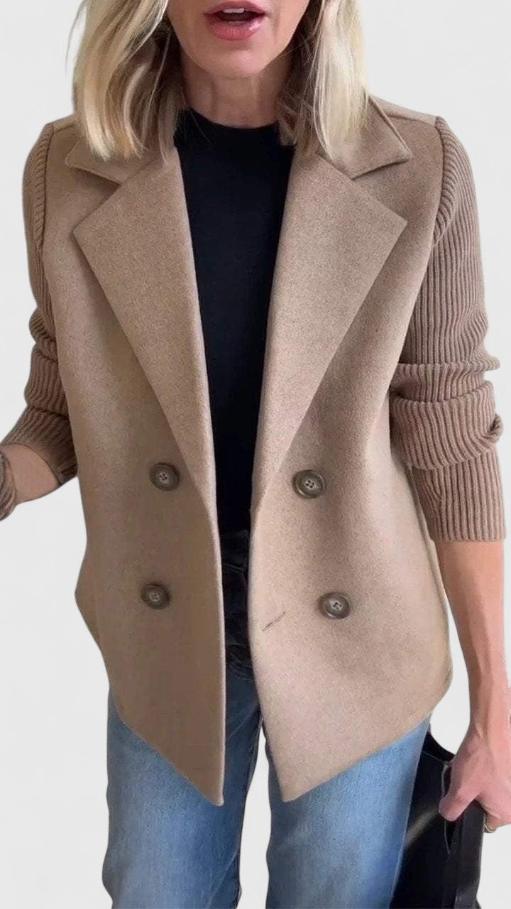 Women's Double-Breasted Blazer with Contrast Sleeves