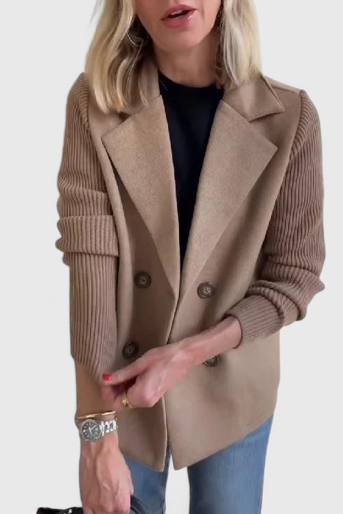 Women's Double-Breasted Blazer with Contrast Sleeves