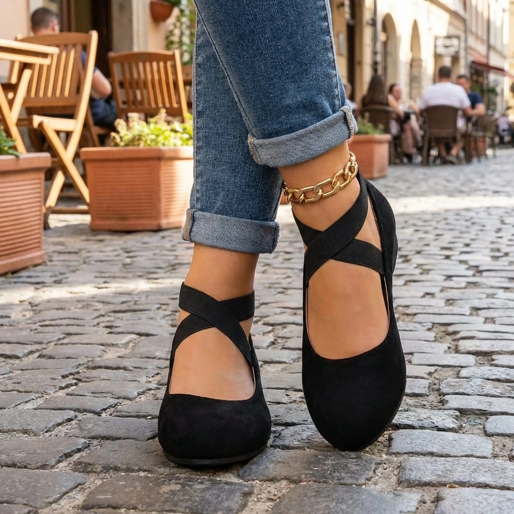 Sandales orthopédiques à talon compensé pour femmes avec brides croisées réglables