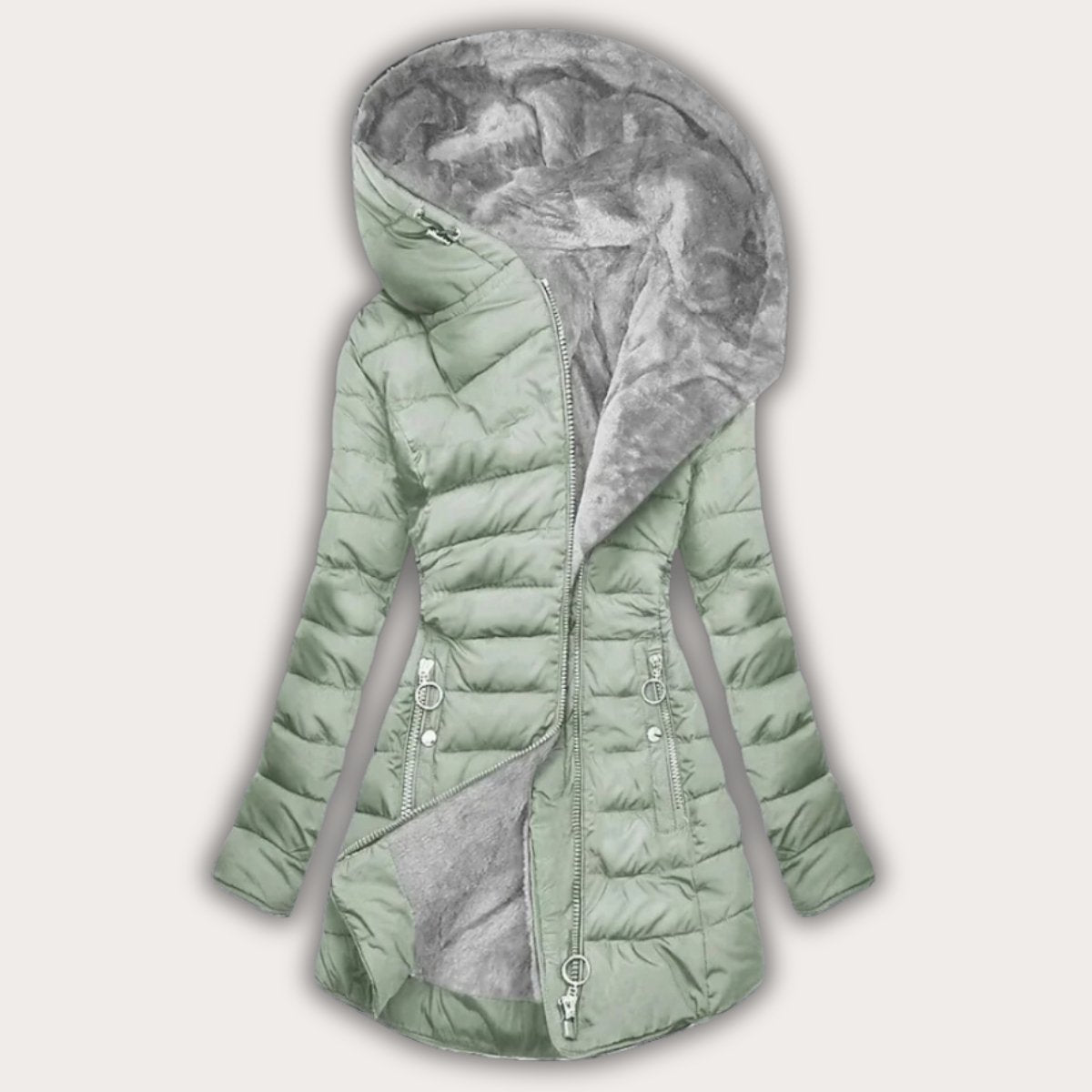 Women's Asymmetrical Puffer Coat with Faux Fur Hood