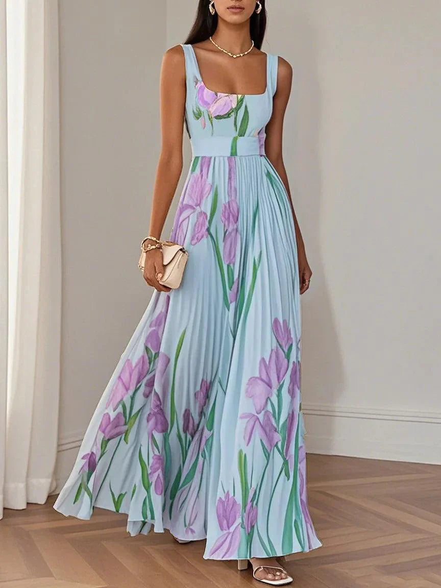 Floral Square Neck Flowy Maxi Dress for Women