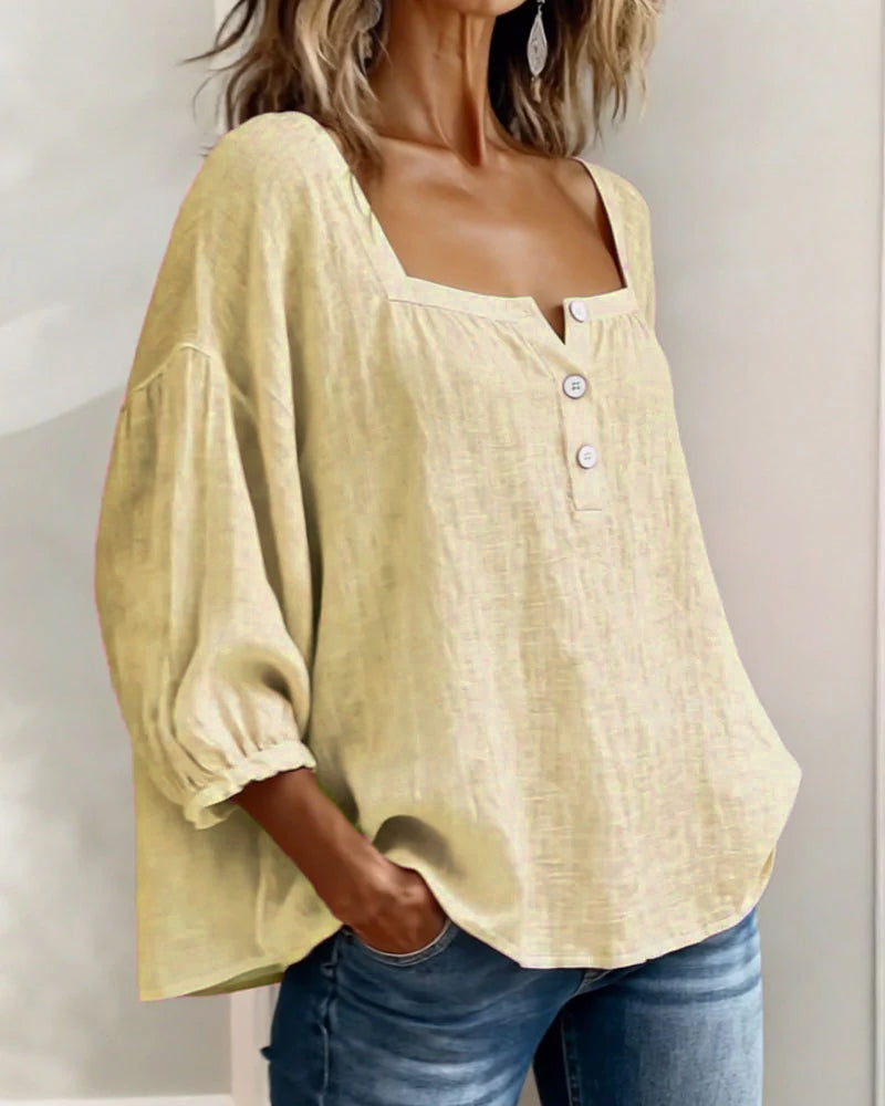Blusa de mujer con escote cuadrado y mangas abullonadas