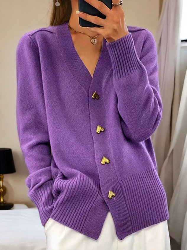 Women's Button-Front Knit Cardigan with Ribbed Details