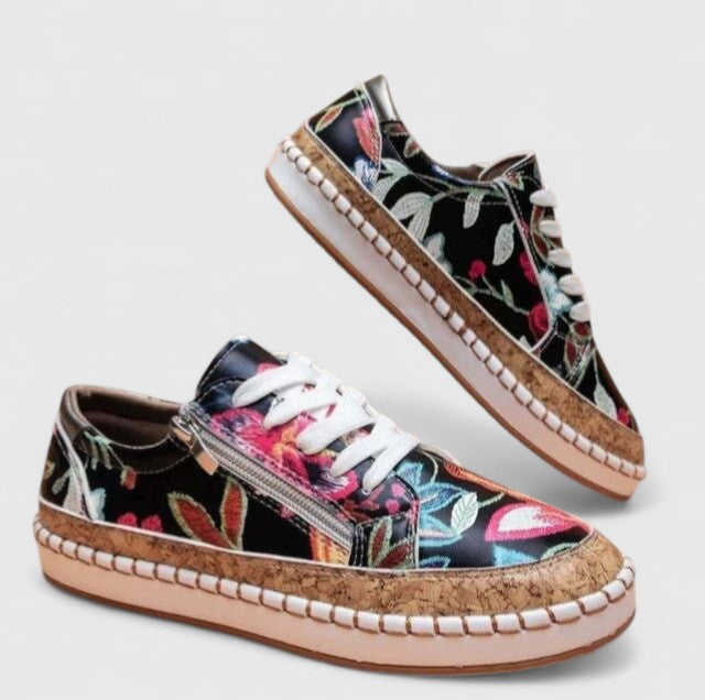Women's Floral Print Platform Lace-Up Sneakers