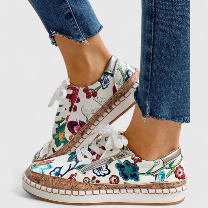 Women's Floral Print Platform Lace-Up Sneakers