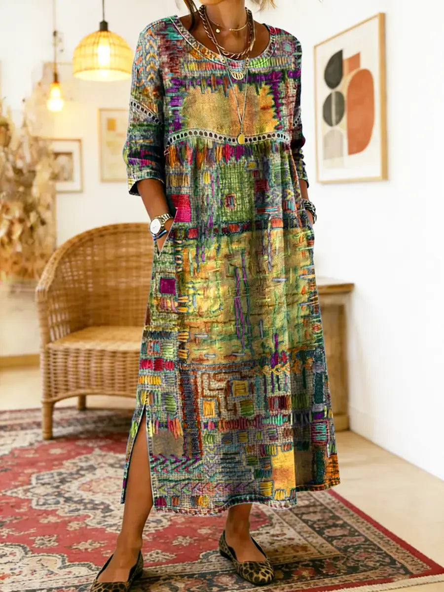 Robe midi bohème patchwork pour femme