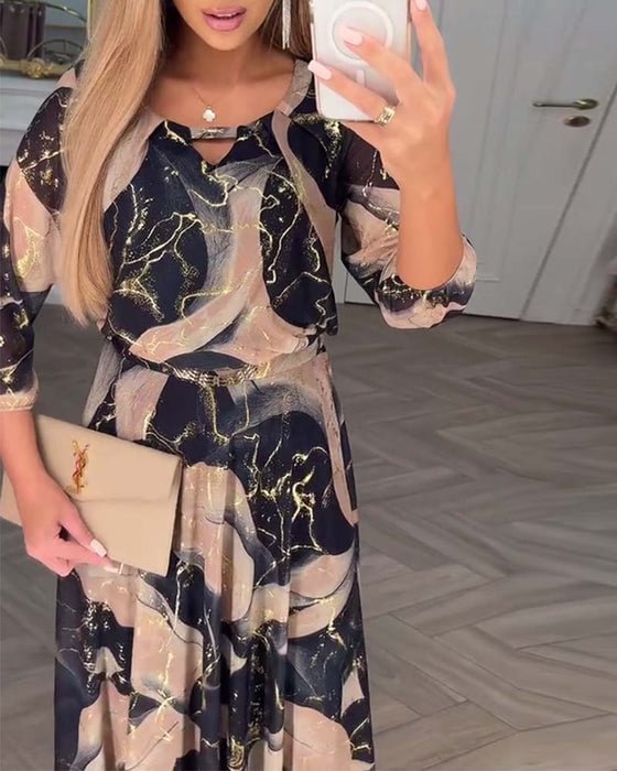 Women's Elegant Marble Print Maxi Dress