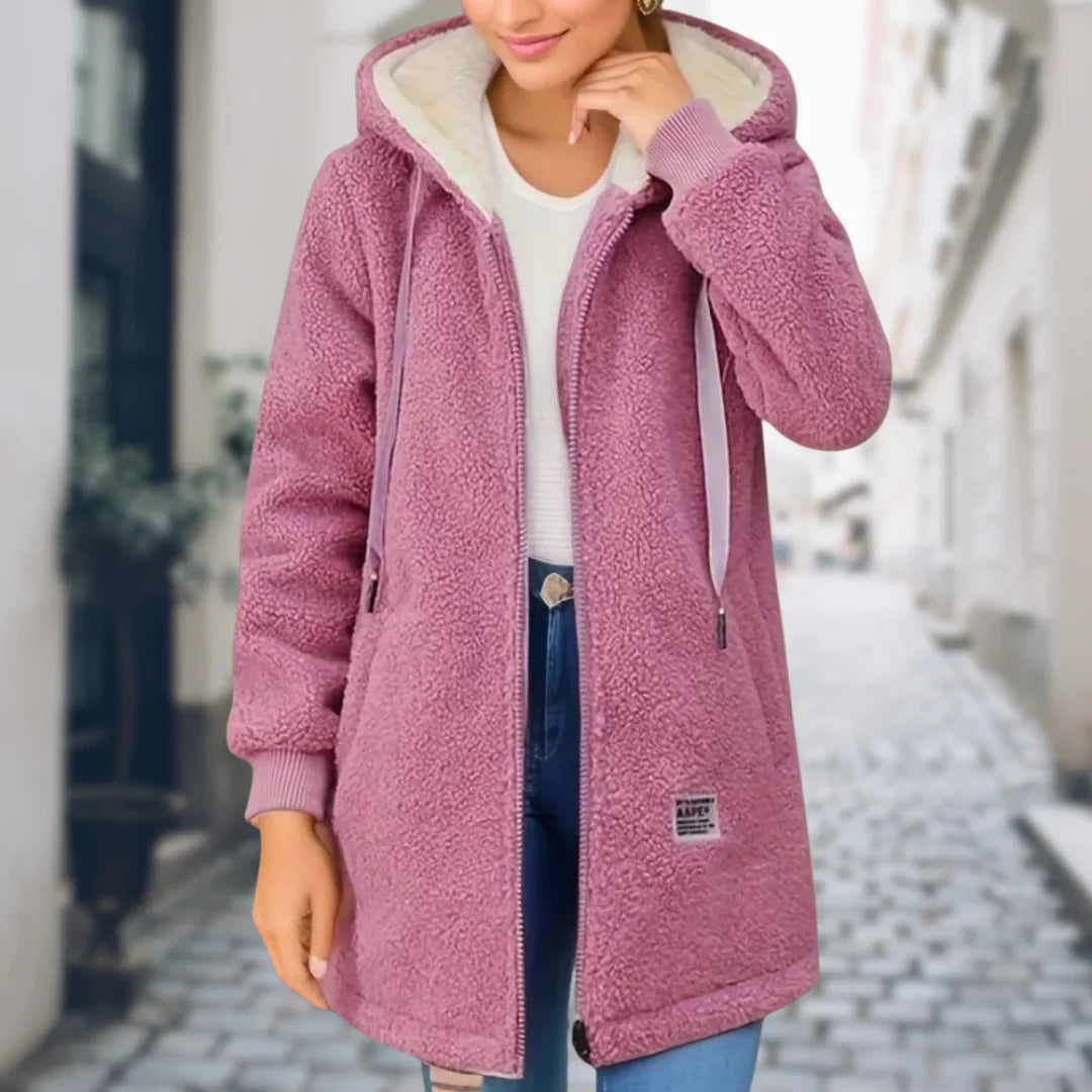 Giacca con cappuccio da donna in pile Sherpa