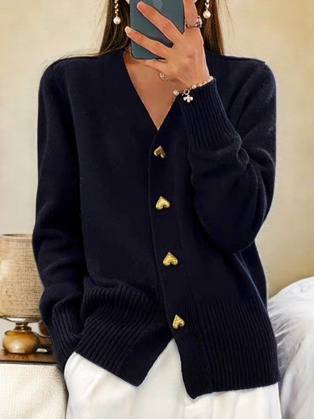 Women's Button-Front Knit Cardigan with Ribbed Details