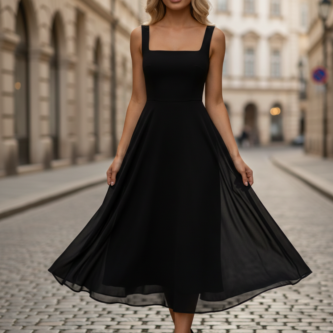 Robe midi blanche sans manches à encolure carrée et coupe trapèze pour femme