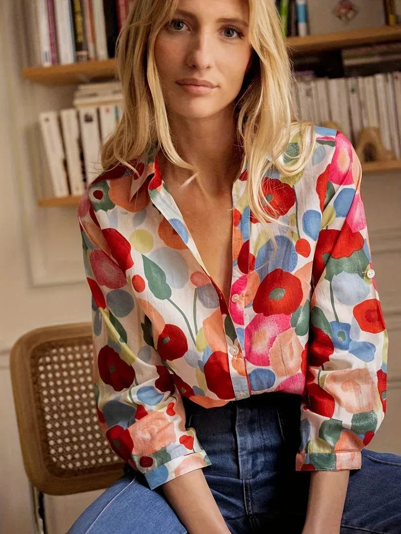 Blouse à manches longues imprimé floral pour femmes